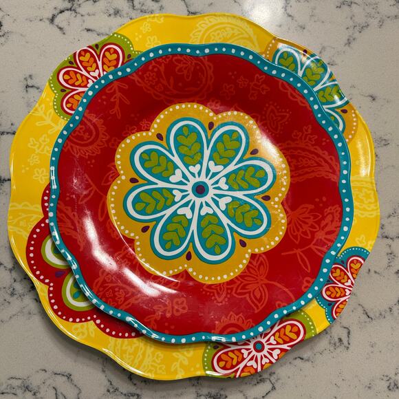 Pier 1 SUNNY FLORAL melamine dinner Plate / Salad Plate bright colors flowers - Picture 2 of 8